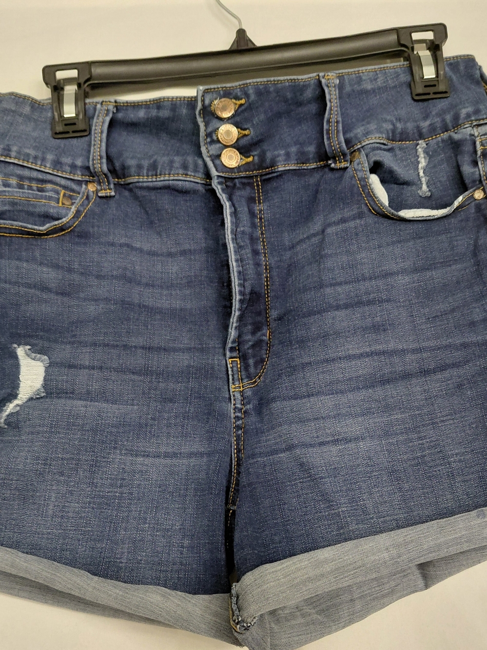 High-Rise Dark Blue Denim Shorts with Roll Cuff Rachel ROY SIZE 12